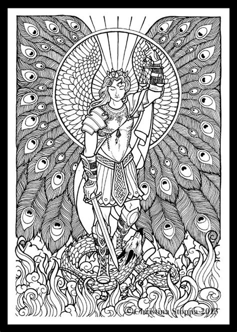 Saint Michael - Line Work by Qiu-Ling.deviantart.com on @DeviantArt | Coloring pages for adults
