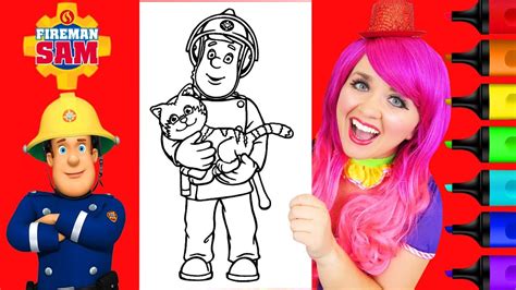 Printable online fireman sam for kids. Coloring Fireman Sam Rescues Cat Coloring Page Prismacolor ...