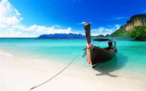 Caribbean Beach Boat Wide Hd Wallpaper For Backgrounds