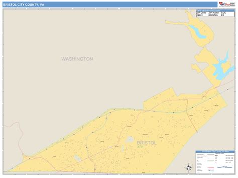 Bristol City County Va Zip Code Wall Map Basic Style By Marketmaps