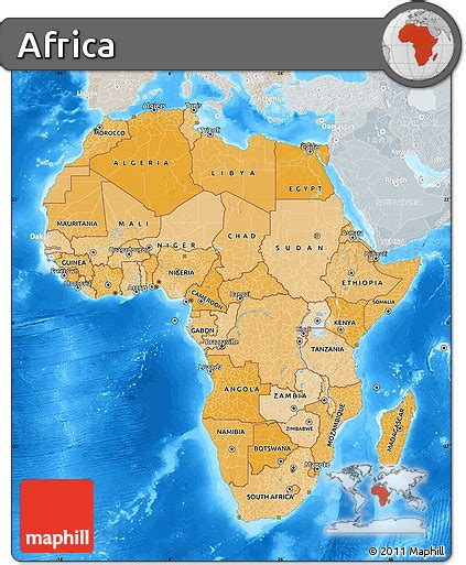 Free Political Shades Map Of Africa Lighten Semi Desaturated Land Only