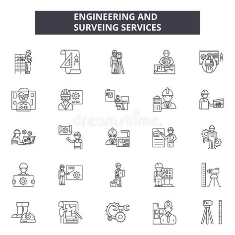 Engineering And Surveing Services Line Icons Signs Vector Set