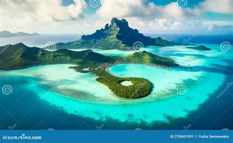 Aerial View Of Beautiful Island With White Sand And Turquoise Ocean