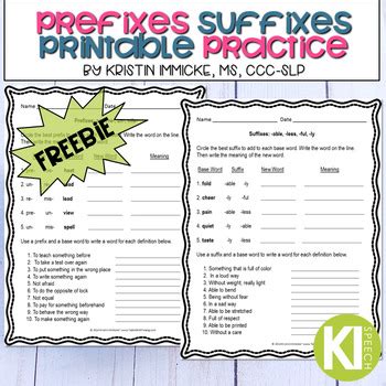 Free Printable Prefix & Suffix Worksheets | TpT