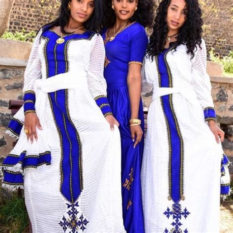 Elegant Ethiopian Women In Habesha Kemis Dress