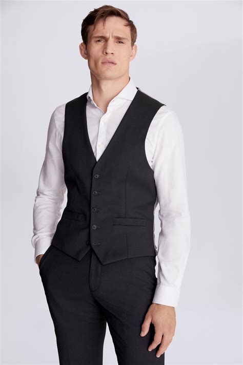 Tailored Fit Charcoal Stretch Waistcoat Buy Online At Moss