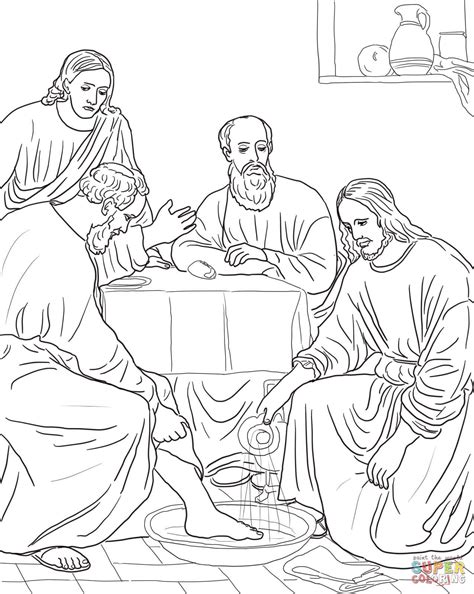 Glue a small piece of fabric on the cloth on the worksheet. Jesus Washing the Disciples Feet coloring page | Free ...