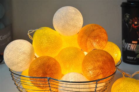 Yellow Tones Cotton Ball String Lights For Patioweddingparty Etsy
