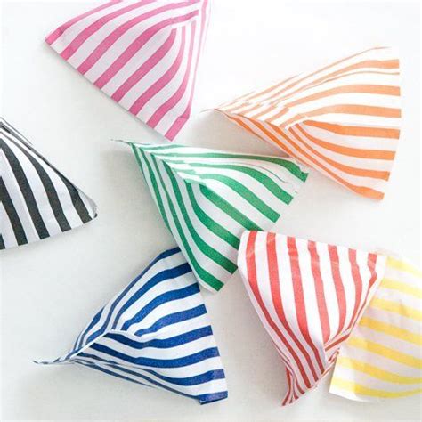 64 X Multi Colour Striped Paper Candy Bags 5 X 7