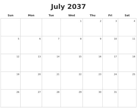 July 2037 Make A Calendar