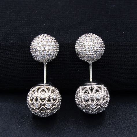 Classic Hollow Out Design Size Double Ball Earring 925 Sterling Silver