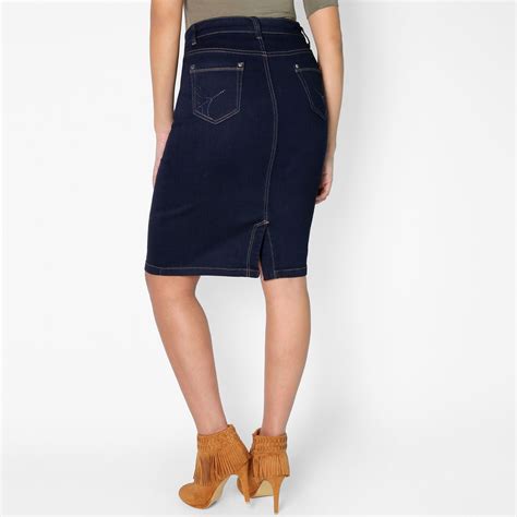 Womens Ladies Classic Stretch Denim Pencil Knee Long Jeans Skirt Plus Size 12 22 Ebay