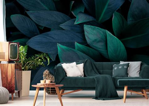 Dark Botanical Wallpaper With Tropical Leaves Peel And Stick Etsy