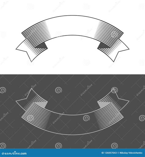 Vintage Ribbon Banners And Drawing In Engraving Style Blank Template