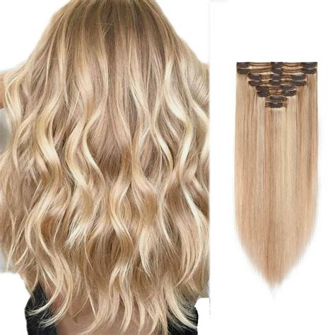 S Noilite 100 Remy Human Hair Real Thick Clip In Human Hair Extension 8 Pcs Blond And Bleach