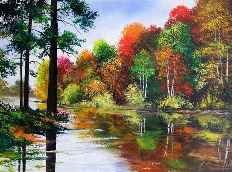 Autumn River Landscape Impasto Original Oil Painting Forest Impression