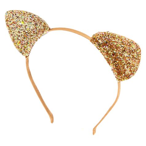 Iridescent Glitter Cat Ears Headband Gold Claires