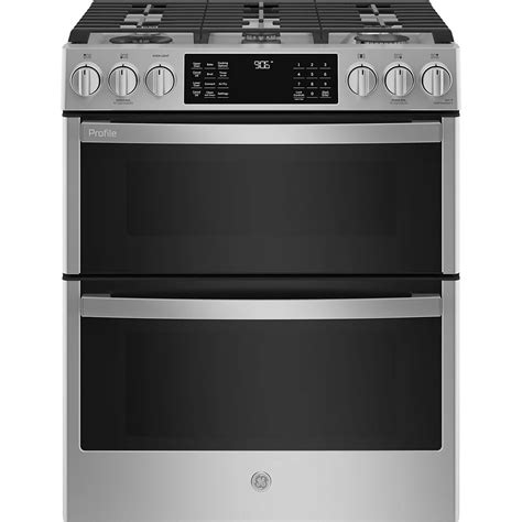 Ge Profile 30 Inch Smart Slide In Gas Double Oven Range In Fingerprint