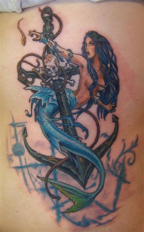 Big Iron Anchor With Sexy Mermaid Tattoo For Men On Rib Side Tattooimagesbiz
