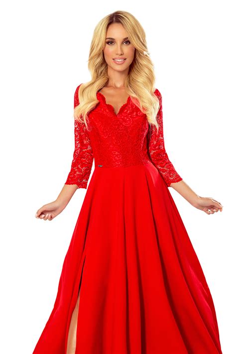 Hohe bruchfestigkeit durch sekuralverleimung (sv) farbe umbra gebrannt 309-3 AMBER elegantes langes Spitzenkleid mit Ausschnitt ...