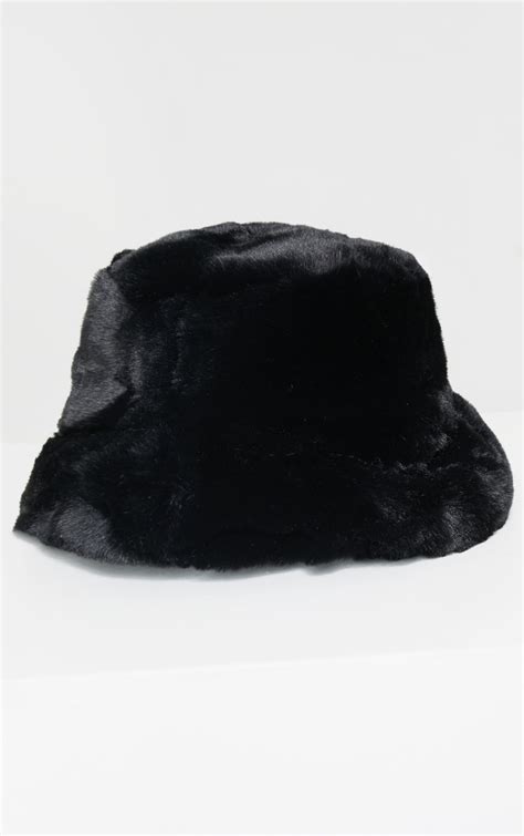 Premium Black Faux Fur Bucket Hat Prettylittlething Ca