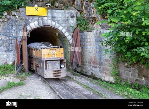 Underground Mining Locomotive At Mine Shaft Of The Coal Mine Stock