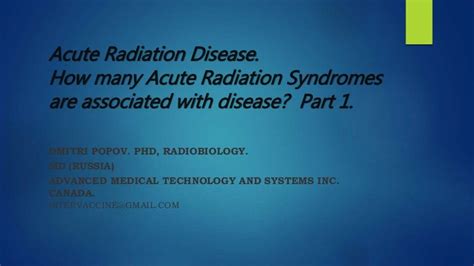 Acute Radiation Disease How Many Acute Radiation Syndromes