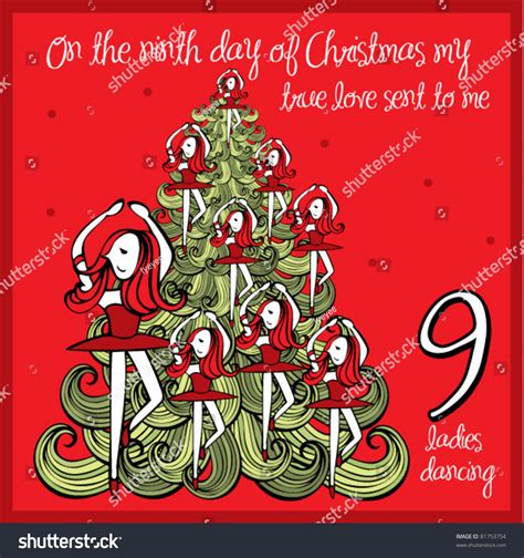 The 12 Days Of Christmas Ninth Day Nine Ladies Dancing Stock Vector