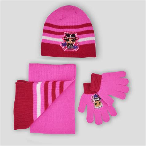 Conjunto De Gorro Bufanda Y Guantes De Lol Con Gafas Para Niña En Rosa