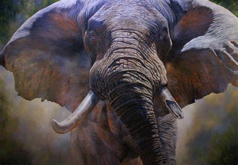 Close Up Original Elephant Painting By African Wildlife Artist