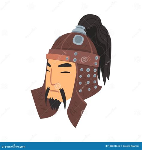 Face Of Mongol Warrior Central Asian Character In Helmet Vector