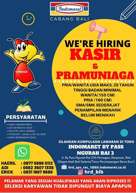 Bali, kota denpasar, denpasar selatan, renon, jl. Loker di bali jaga warung, kasir dan pramuniaga indomaret ...