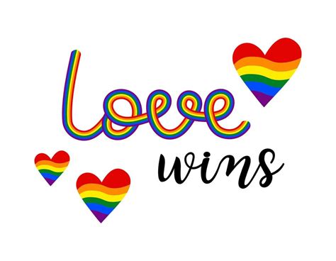 Love Wins Rainbow Phrase Lettering Colorful Hand Drawn Lgbt Quote And