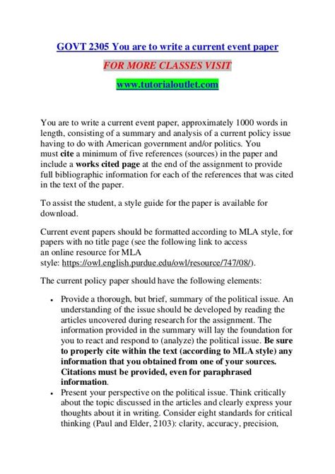 Govt 2305 You Are To Write A Current Event Paper Tutorialoutlet Dot