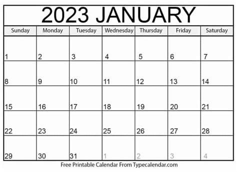 Free Printable January 2023 Calendar Download