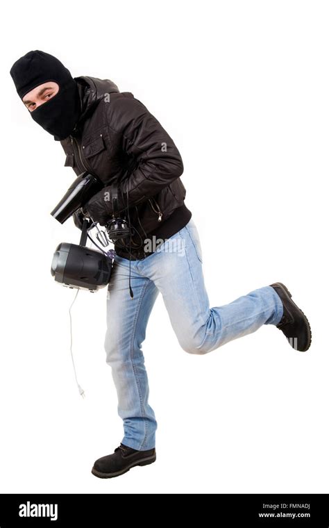 Thief With Goods Isolated On White Stock Photo Alamy