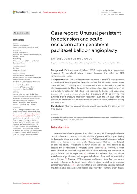 Pdf Case Report Unusual Persistent Hypotension And Acute Occlusion