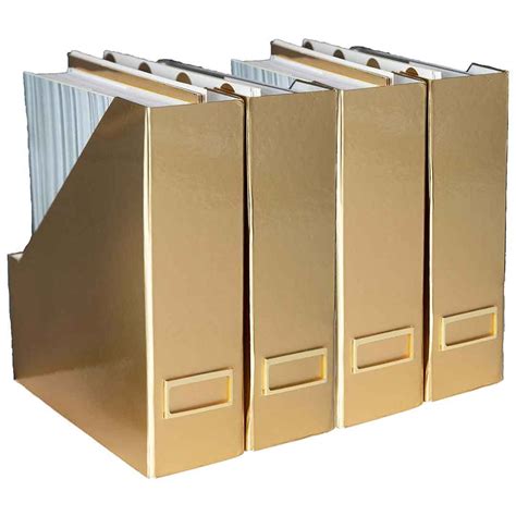 Foldable Magazine File Holder With Gold Label Holder Set Of 4 Gold