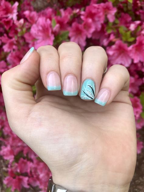 Summer Nails French Manicure With Teal Tips And Designed Accent Nail