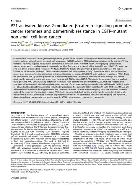 P21 Activated Kinase 2 Mediated β Catenin Signaling Promotes Cancer