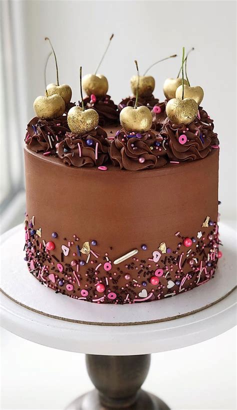 37 Pretty Cake Ideas For Your Next Celebration Chocolate Cake With Gold Cherries