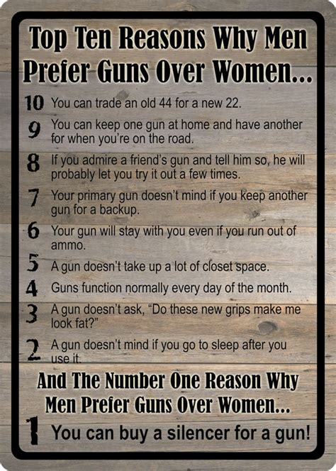 funny tin sign ten reasons why men prefer guns over women sign man cave tin sign tin sign for