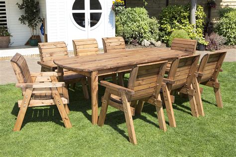 Eight Seater Solid Wood Rectangular Garden Patio Table And Chairs Set
