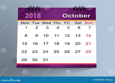 Desktop Calendar Design October 2018 Stock Illustration Illustration