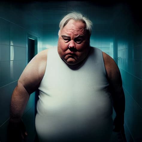 Imagine Sad Old Fat Man Wearing White Tank Top And Midjourney
