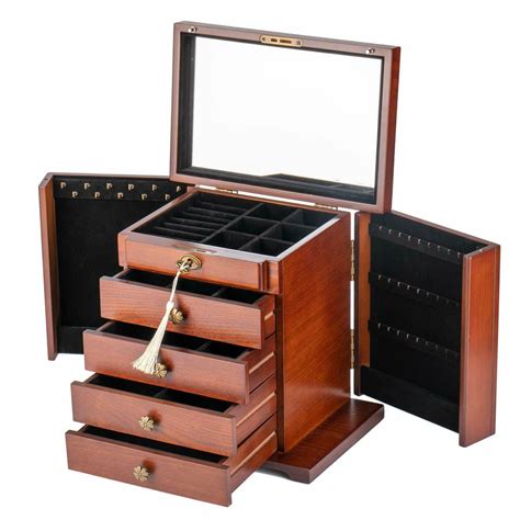 Extra Large Wooden Jewelry Case Cabinet Armoire Ring Necklace T