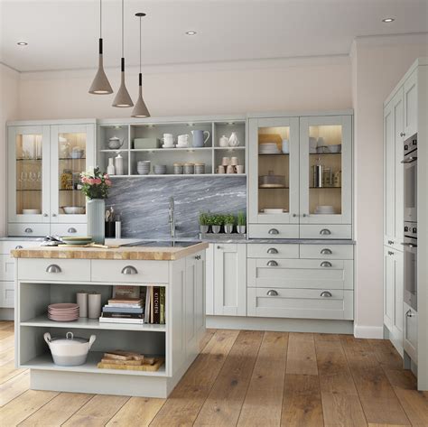 White kitchen worktops with gloss. Kensington in Light Grey - Kitchens Direct NI
