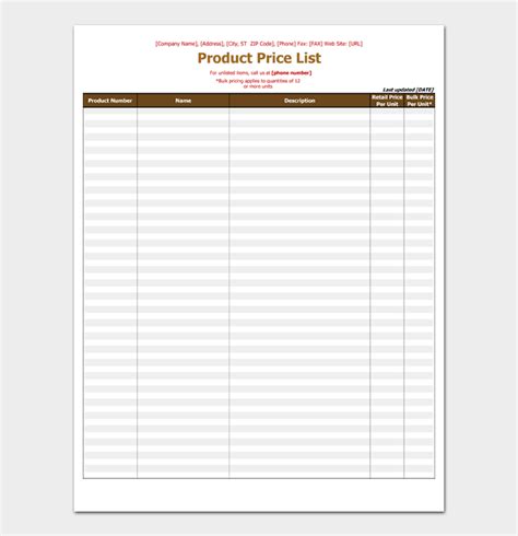 26 Editable Price List Templates Price Sheet Templates