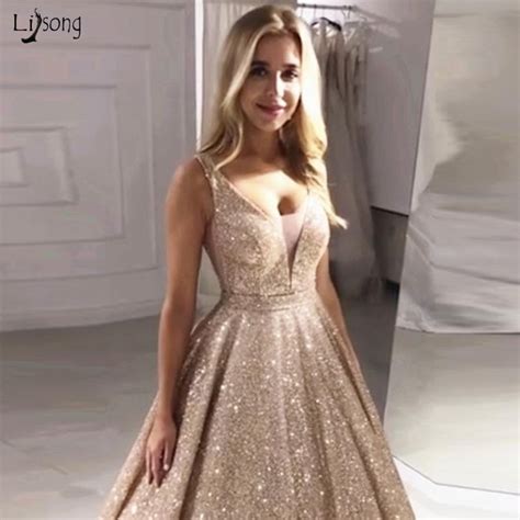 Gorgeous Rose Gold Sequined Prom Dresses 2019 Sparkle