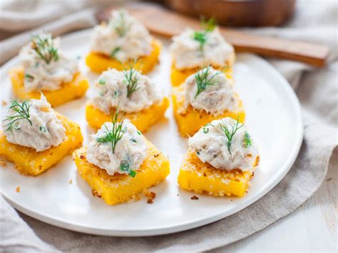 Pat into a rimmed baking sheet; Smoked Trout Polenta Bites • Seafood Nutrition Partnership